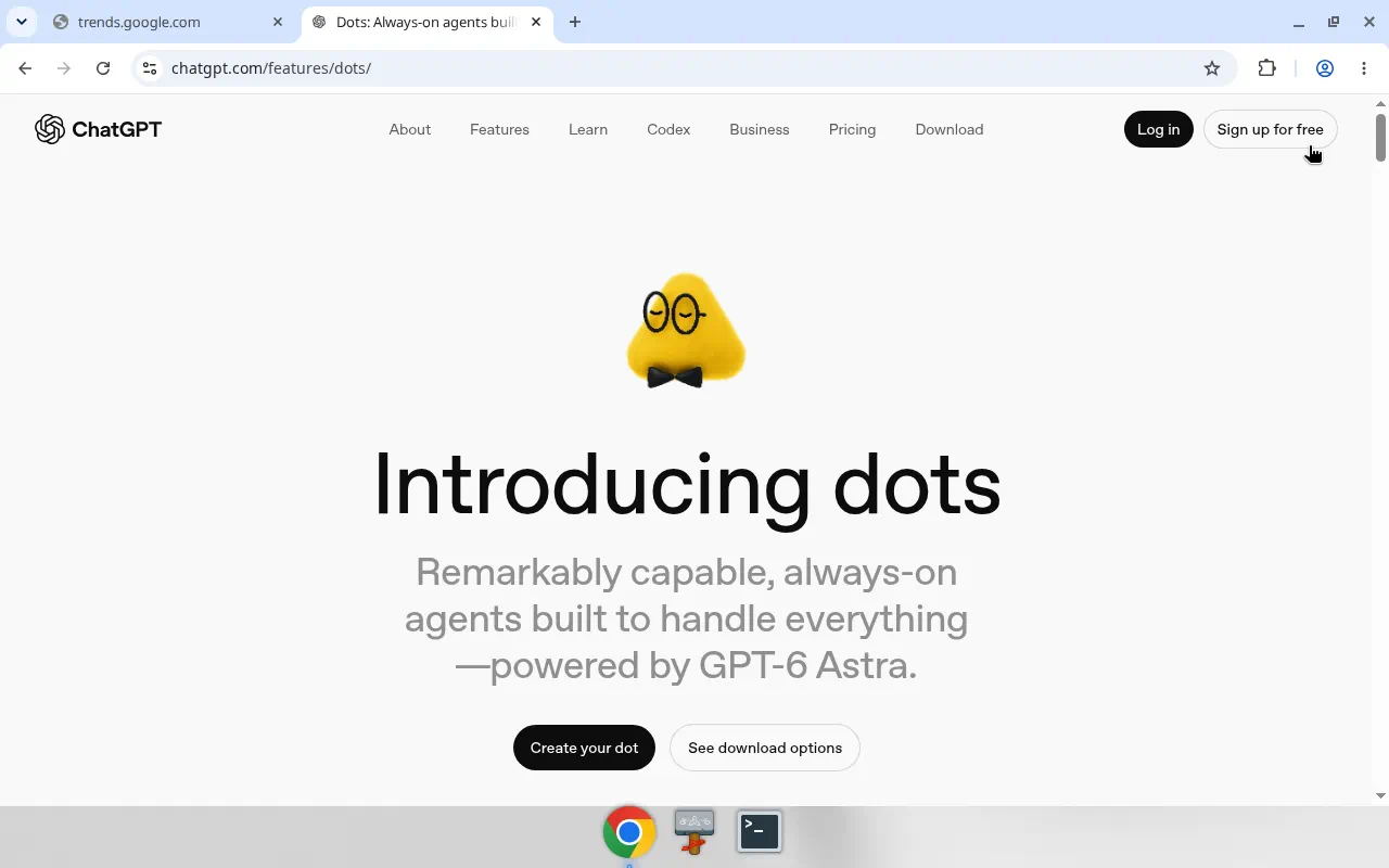 ChatGPT features page for OpenAI dots — vendor identity in the ChatGPT ecosystem