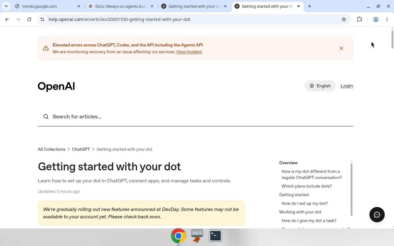 OpenAI Help article: Getting started with your dot — setup, apps, and controls